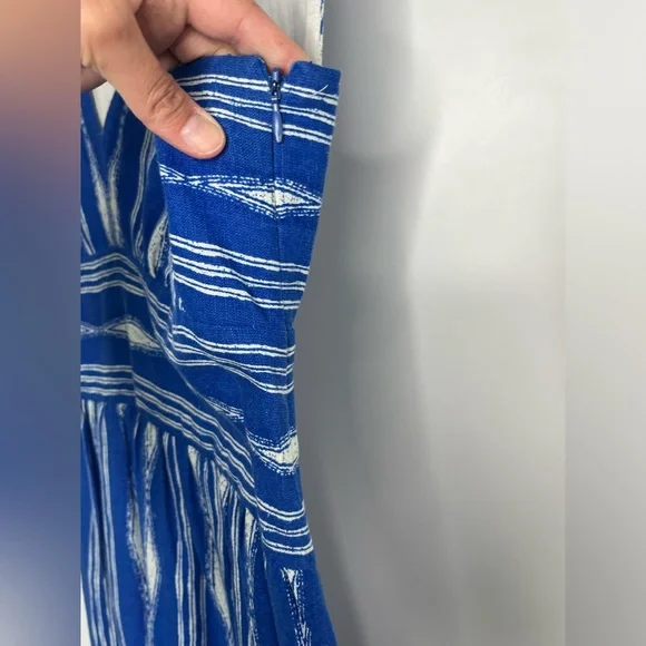 Anthropologie MADCHEN Skywriter Ikat Print Silk Linen Blend Maxi Dress Size 6 - Picture 9 of 15